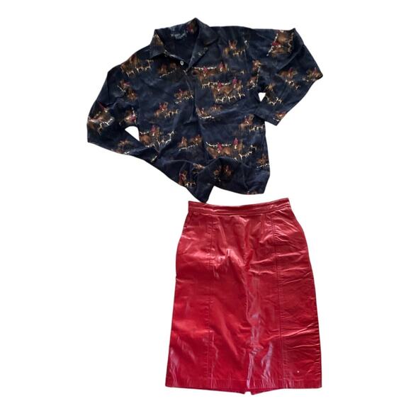 Vintage Red Leather Pencil Skirt 7/8 26” Waist - Picture 3 of 9